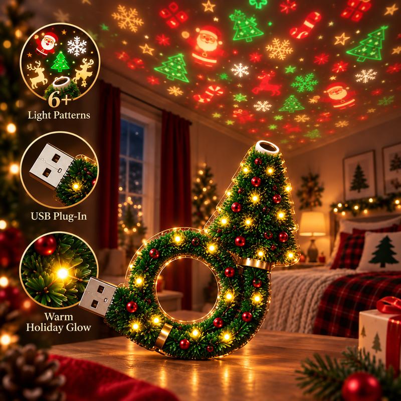 2026 New USB Plug-In Christmas Projector Night Light, 6+ Holiday Pattern Ceiling Lamp.